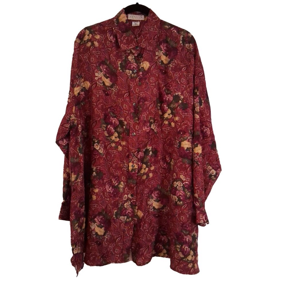 Vintage Compagnie Internationale EXPRESS 100% Silk Floral Tunic Blouse Flowy L